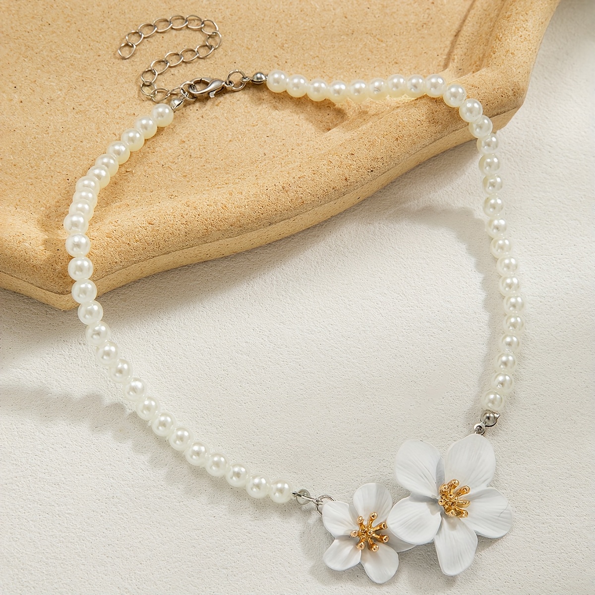 1pc Elegant Floral Pearl Choker Necklace Alloy, Short Style, Perfect  Gift for Women on Festive Occasions, Versatile Daily Wear, Casual Jewelry 