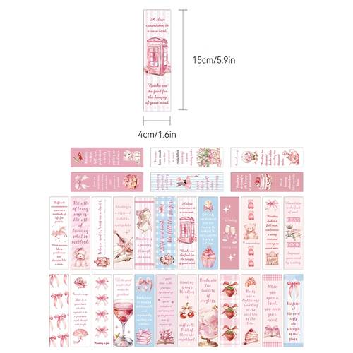 30pcs marque-pages thème rose petites cartes décoratives livres cartes décoratives étiquettes de lecture