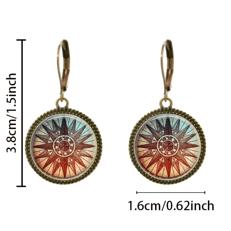 2pc Teal Classic Pendant Earrings Set, Circular Pattern with Cross