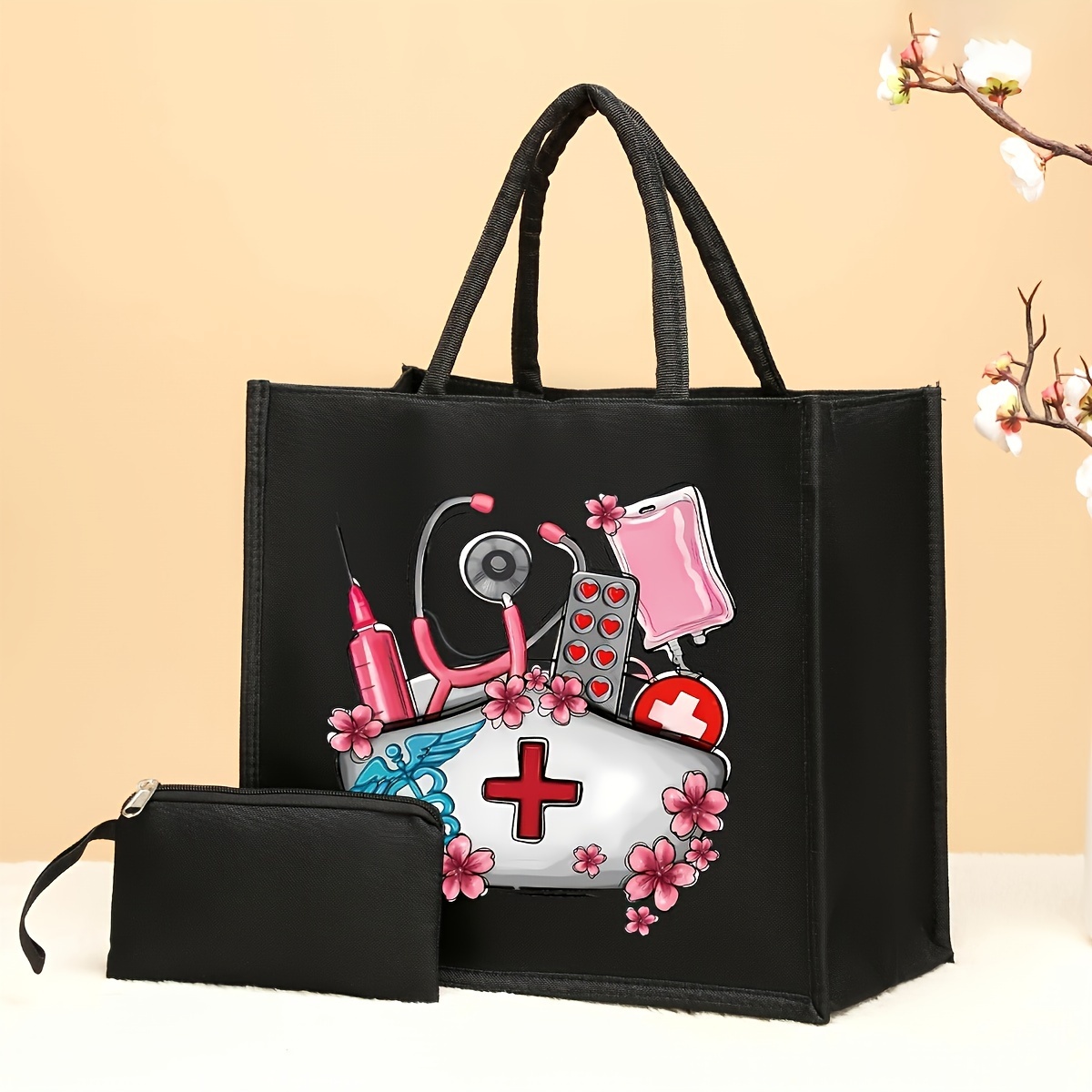 

2pcs Nurse Pattern Thermal Transfer Printed Hand Tito Tertoba With A Small Coin Bag Is Suitable For Sending To Teachers, Friends, Family Gifts, Suitable For Vacation On The Beach