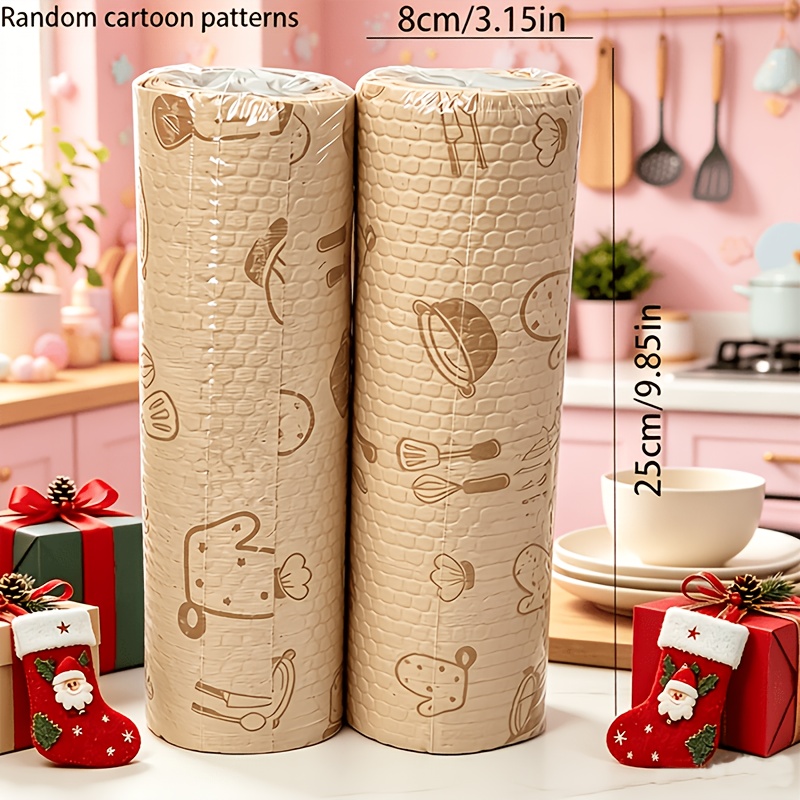 TEMU 2-roll Pack - 200pcs/1 Roll - 80 G/mÂ² Unbleached Kitchen Paper Towels, Reusable - Widened And Thickened Dishcloth, Cleaning Wipes, Lazy