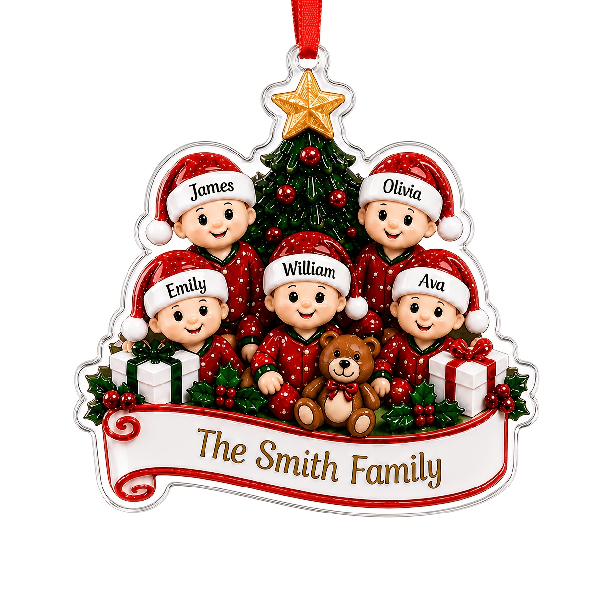 TEMU 2d Flat, Personalized Family Christmas Ornament - Custom 2-7 Names/initials Suitable For Xmas Keepsake, Acrylic Tree Hanging Decoration With