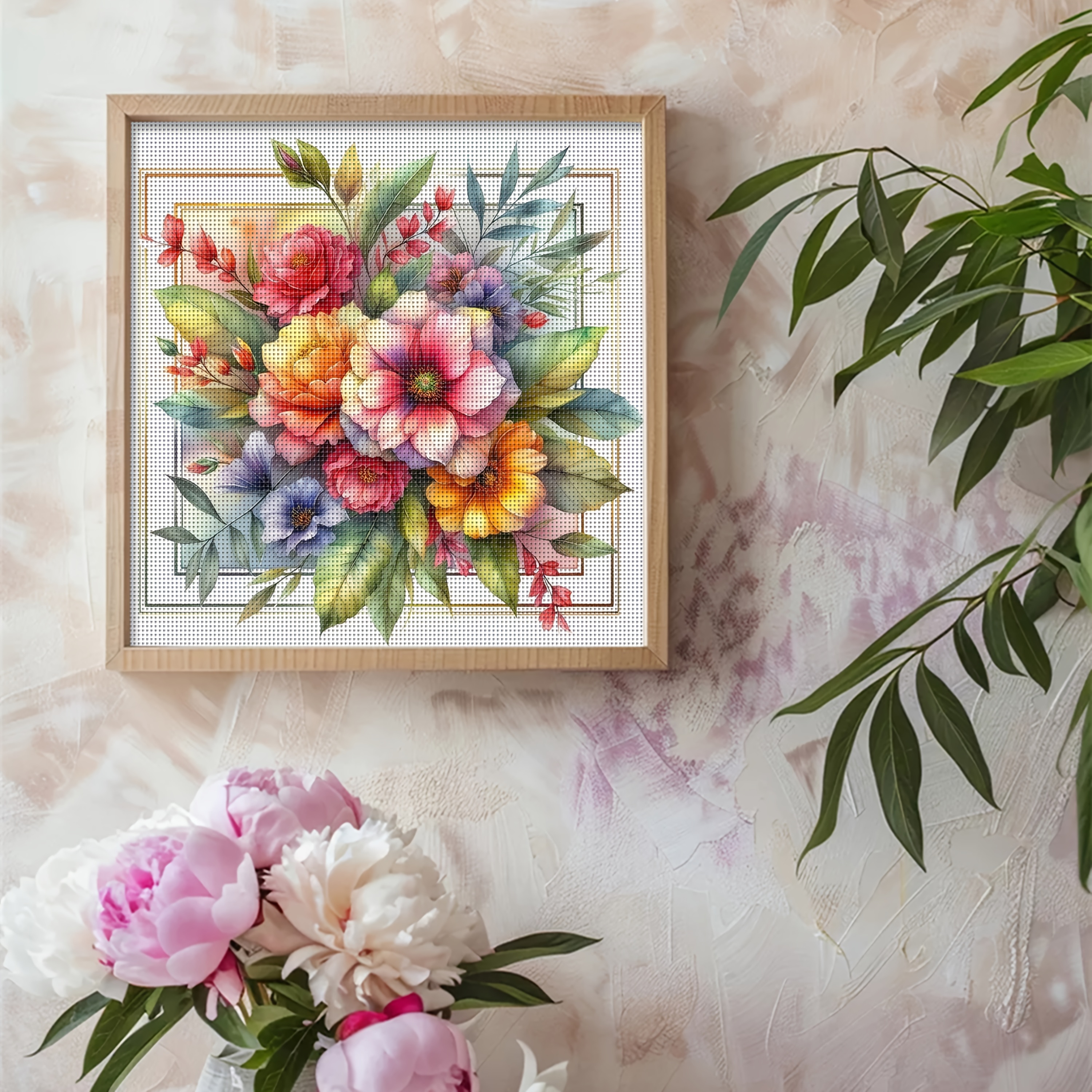 TEMU 1 Set - Floral Theme Cross Stitch Kit, Diy Premium Embroidery Craft, 11ct Aida Cloth Wall Art Decorative Hanging Painting, Creative Handmade