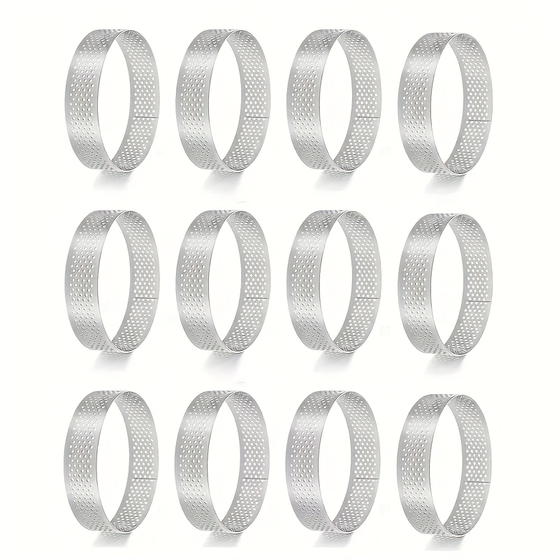 TEMU 6-Pack/12-Pack Anelli per Tart in Acciaio Inossidabile Perforati, Anelli Rotondi per Torte da , Stampi per Dolci Francesi, Anelli per Tart per