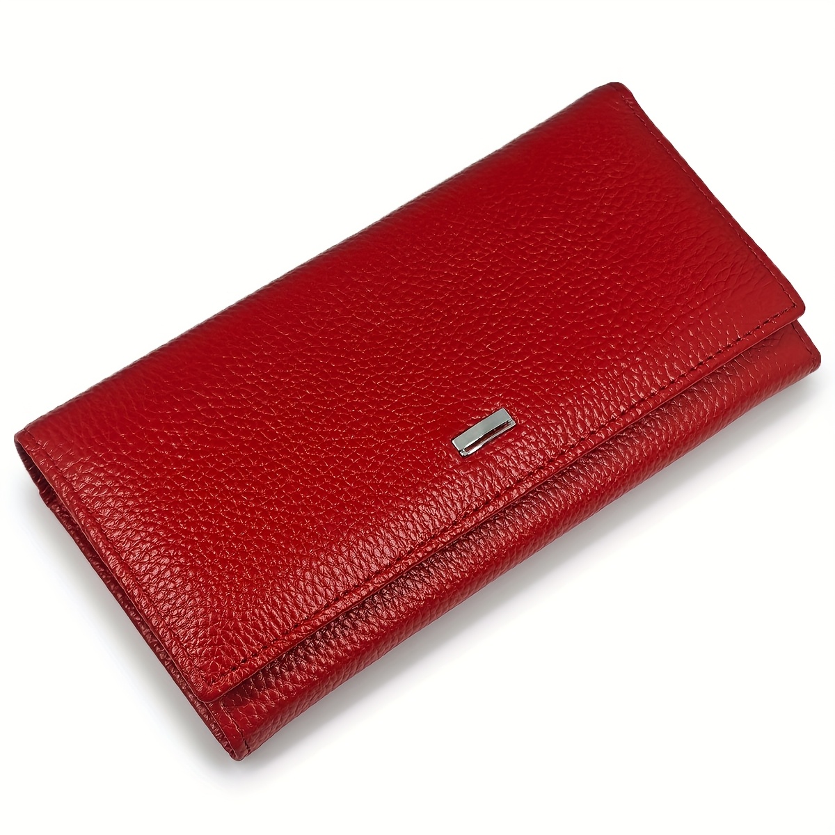 TEMU Stylish And Beautiful Red Women's Genuine Leather Wallet, Top Layer Cowhide, Long Design, Magnetic Opening And Closing, Built-in Multiple Card