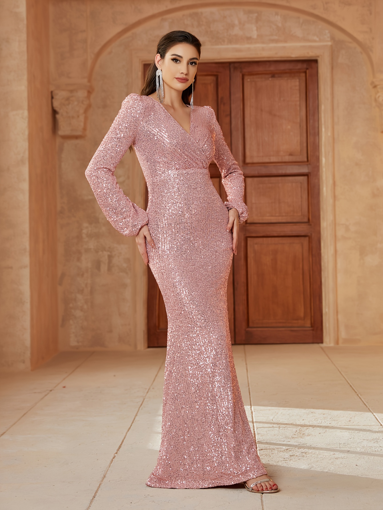 green emerald velvet dress Brown Sequin Bodycon Dress With Open Back ZAHRA main image 1