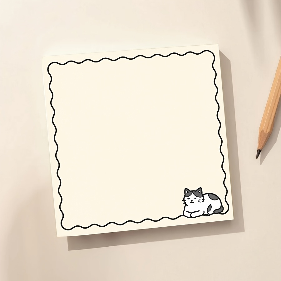 TEMU Cute Black & White Cat Notepad - Square Minimalist Kitty Journal With Adorable Kitten Design Suitable For Notes, Planning, School, Office Use -