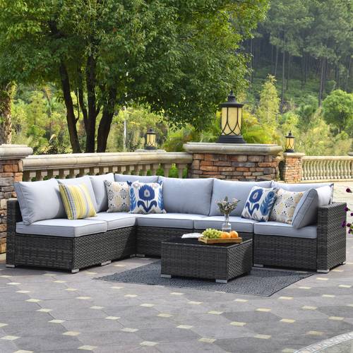 1 3 7pcs outdoor patio furniture set outdoor wicker sectional sofa set with tempered glass coffee table all weather rattan patio furniture for garden deck or backyard 7 sets 3pcs or 1 coffee table