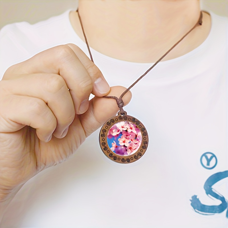 Handcrafted Wooden Necklace Pendant, Spring Cherry Blossom Design