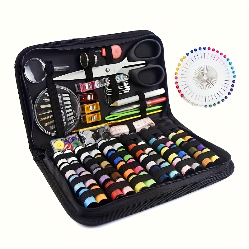 sewing tool kit embroidery set sewing tools     portable set including scissors needles and pins suitable   travel projects set multiple colors needle and thread black storage bag large size the