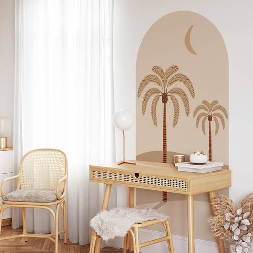 bohemian chic palmenbogen wandtattoos - 2er set, wasserdichte vinyl-aufkleber für schlafzimmer & wohnzimmer dekor, einfach anzubringen & zu entfernen