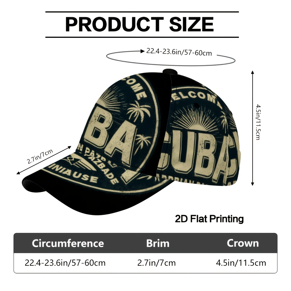 TEMU Cappellino da baseball unisex 1 pz con stampa 2D piatta del Cuba Caribbean, lavabile a - Cappellino da baseball casual con cinturino posteriore