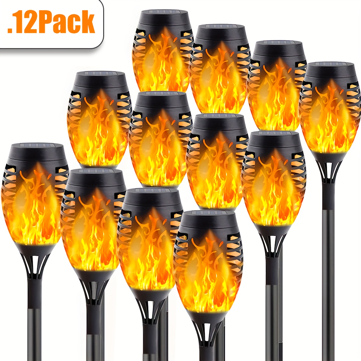 TEMU Solar Flame Lamp, Solar Flashlight With Flickering Flames, 12 Sets Of Outdoor Landscape Solar Post Lamps For Gardens, Patios And Walkways,