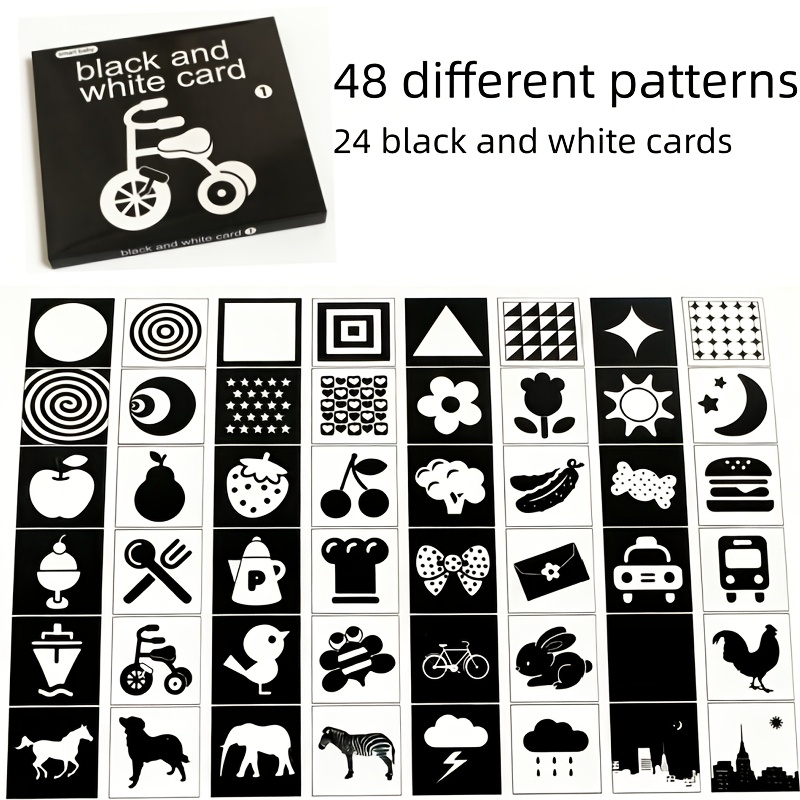 24-page Black And White Card | Thick & Durable, Easy To Clean, Double-sided Cognitive Card With Geometric Patterns, Educational, Ideal Birthday Gift
