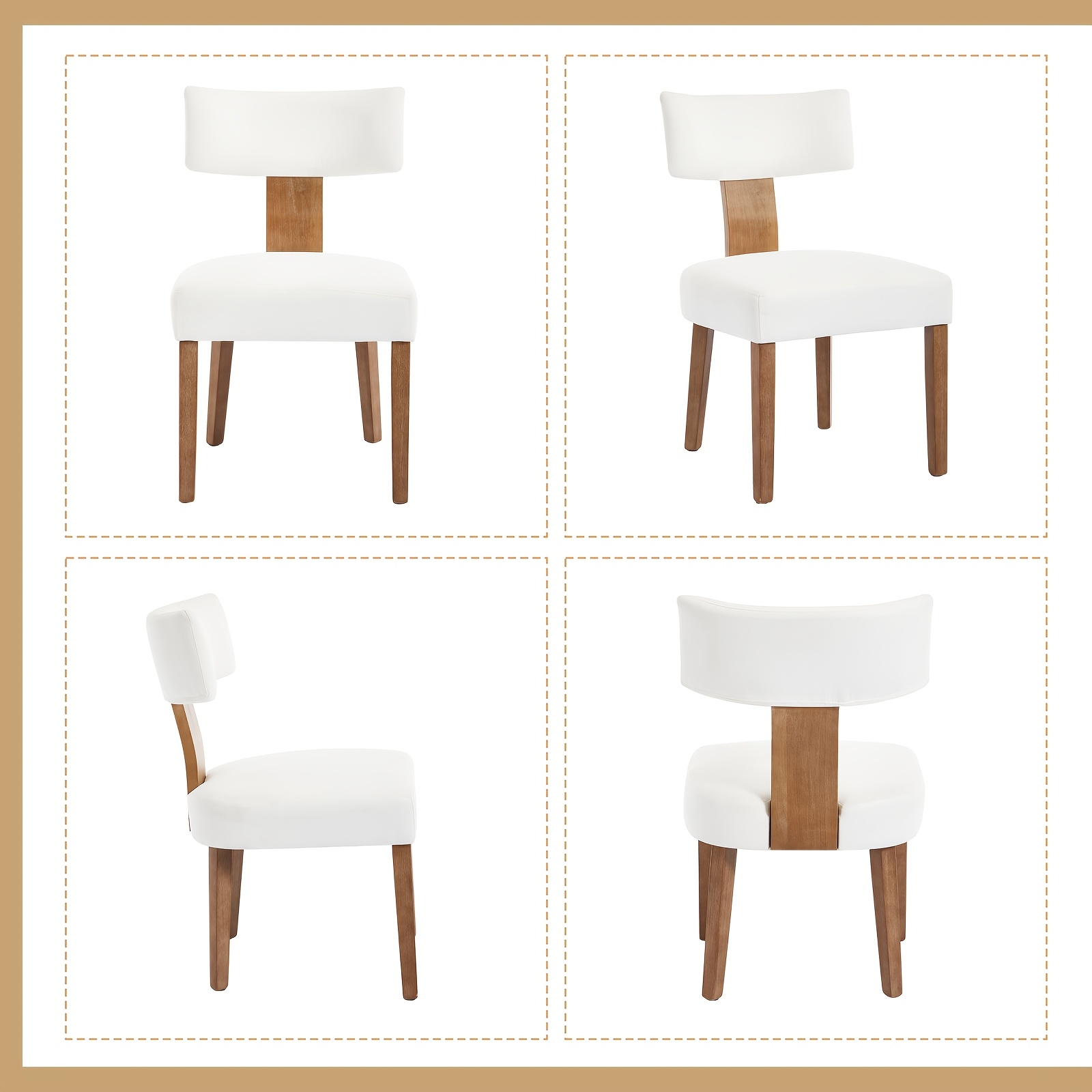 DMKAI Set Of 2 Farmhouse Rustic Dining Chairs - White Upholstered Low-Back Backrest, Natural Wood Frame with Hand-Carved Accents, Sturdy Tapered Legs for Dining Room & Kitchen