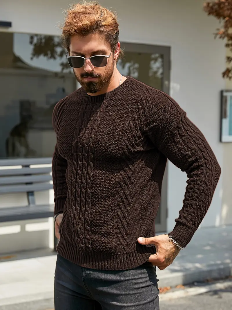 mens winter warm knit sweater soft round neck long sleeve casual pullover solid color beige navy machine washable thick sweater jacket for cold weather office casual attire Product details 28