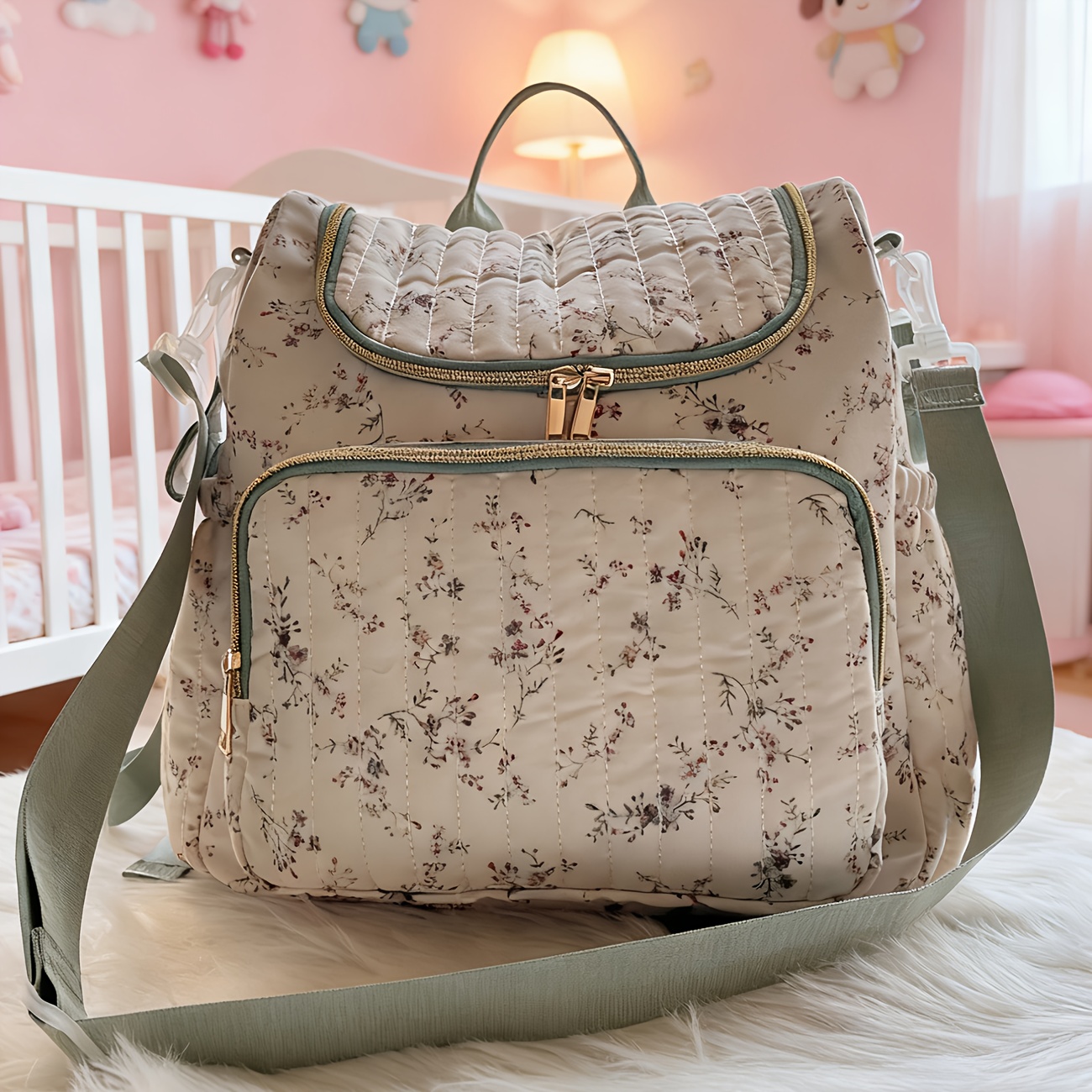 E-shop Wickeltasche Rucksack mit großem Fassungsvermögen für Mama und Papa, gesteppte Reisetasche Wickeltasche mit langem verstellbarem Schultergurt,