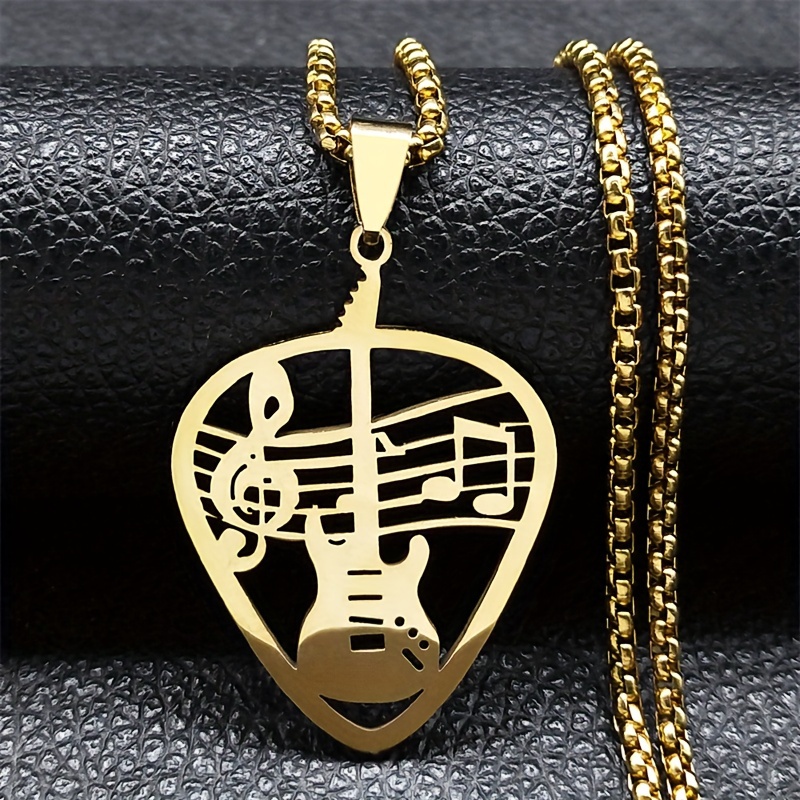 

Fashion Men's Stainless Steel Guitar Music Pendant Necklace, Hip Hop Style Jewelry