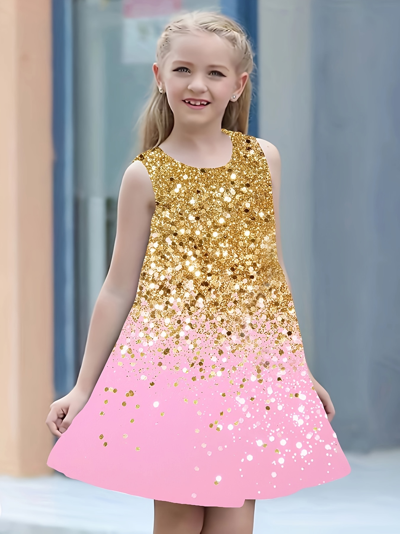 slim fit dress slacks Girls Birthday Gold Dress Children's Sequin Princess Dress – marryshe main image 1