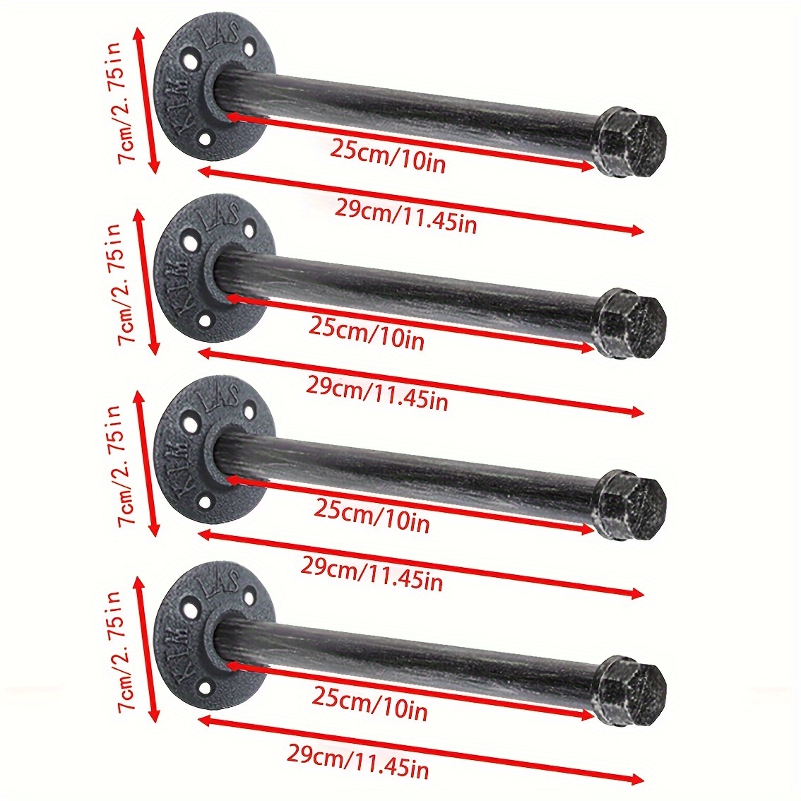 4pcs 9.45 Inch Industrial Pipe Clothes Racks, Floating Shelf Bracket, Wall Mount Closet Rod For Hanging Clothes, Small Garment Rack For Indoor And Boutique Store Clothing Display-pipe Cap
