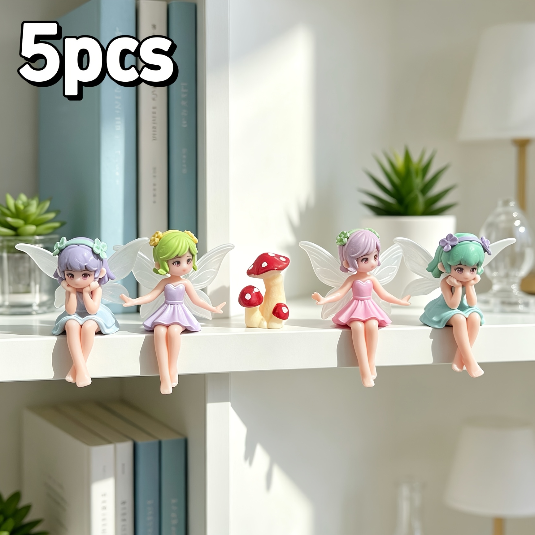 TEMU 5pcs, Creative Resin Flower Fairy Girl And Mushroom Potted Resin Ornaments, Suitable For Car Dashboard Decorations, Collectible Figure Micro