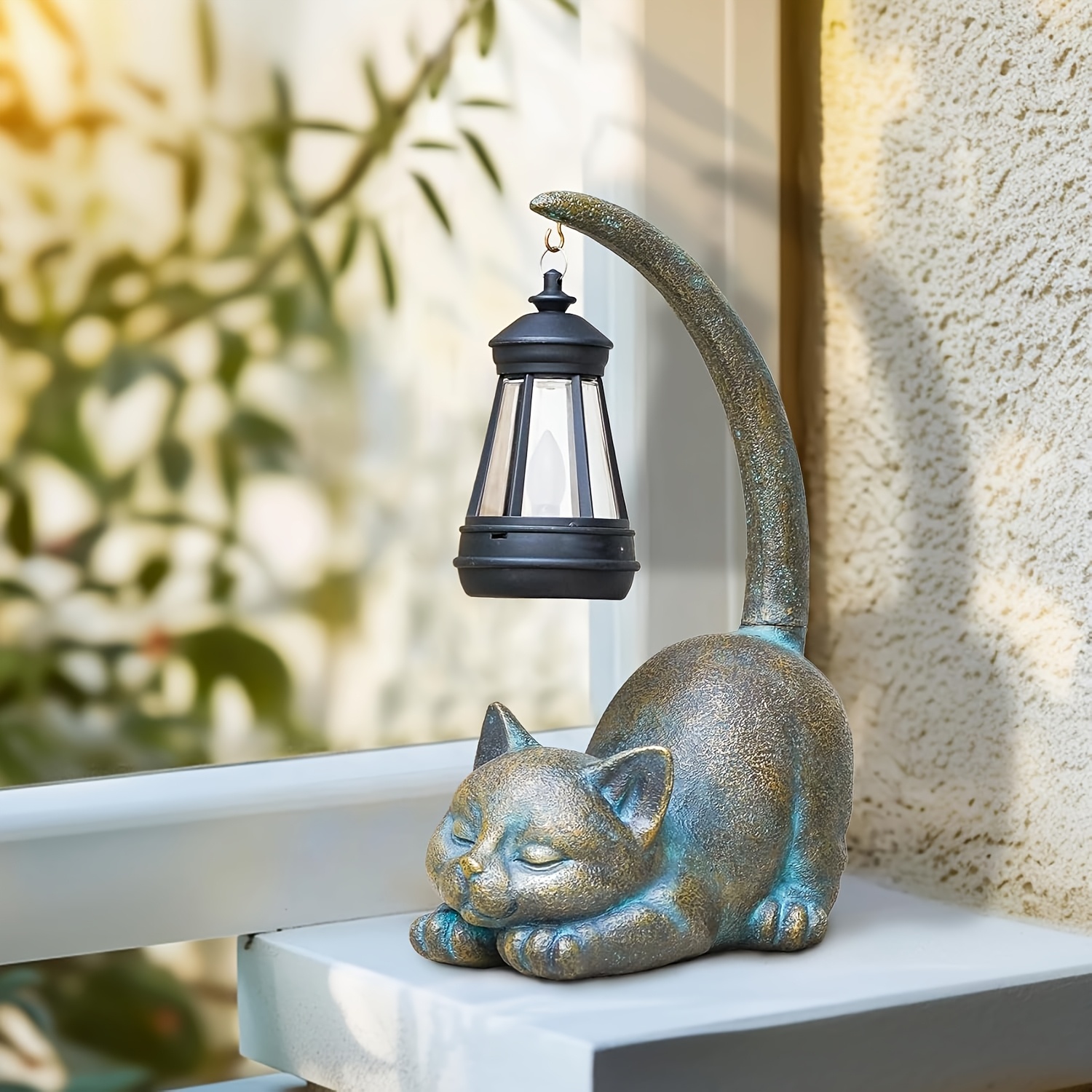 TEMU Outdoor Garden Solar Statue Light, Garden Statue Light, Solar Resin Cat Lying On Tail Lantern Statue Light, For Patio Yard Lawn Ornament Outdoor