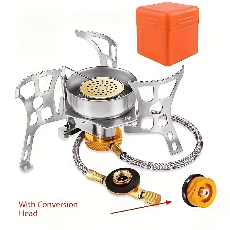 3500W / 6800W Windproof Camping Stove with Fuel Canister Adapter, Piezo Ignition, Durable Stainless Steel, Portable Foldable Grill for Outdoor Hiking and Picnics - Ideal for Thanksgiving, Independence Day, Christmas, Halloween, Camping Gear | Modern Camping Gear | Durable Construction, Camping Stove