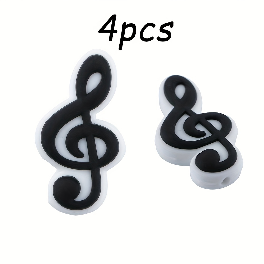 TEMU 4pcs, Beads And Bead Assortments, Silicone Beads With Black And White Musical Note Patterns, Suitable For Jewelry Bracelet Making, As Well As