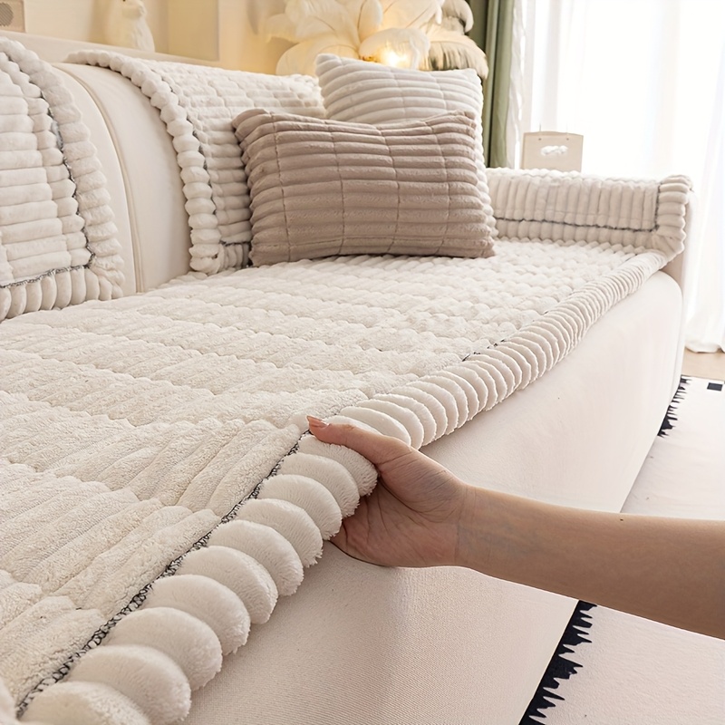 1pc bohemian style sofa cover plush thickened warm sofa cover with   trim pets     cover home decor