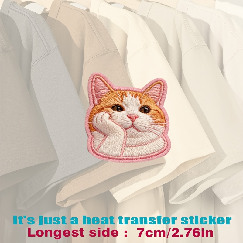TEMU Parche de gato adorable con rosa, con pelaje detallado naranja y , ojos marrones, y pegatinas de transferencia de adecuadas para como ropa,