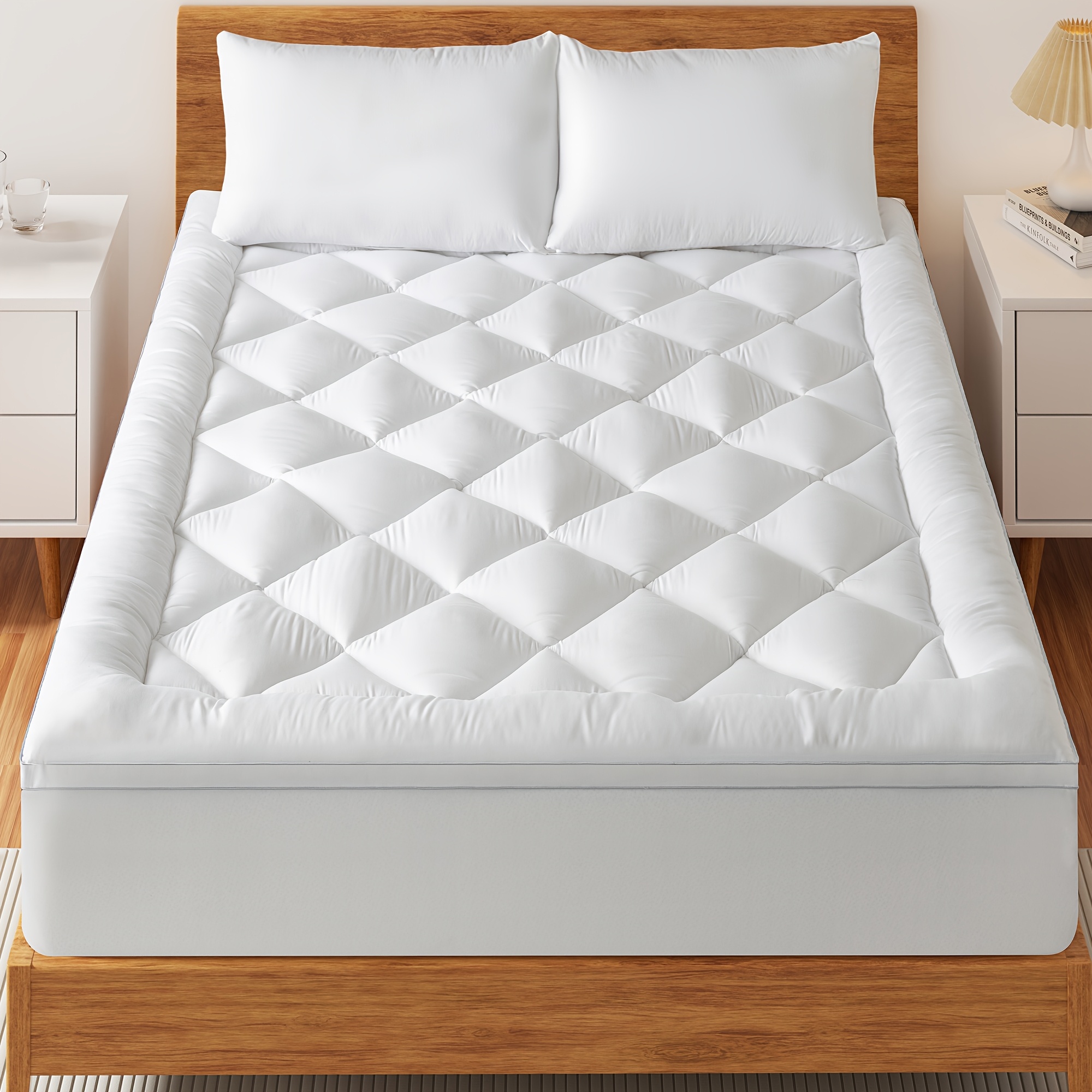 Image of Bedstory White Mattress Topper, 800 Gsm Mattress Topper With Deep Pockets, Machine-washable Mattress Protector, Fits Mattresses Up To 40cm Thickness