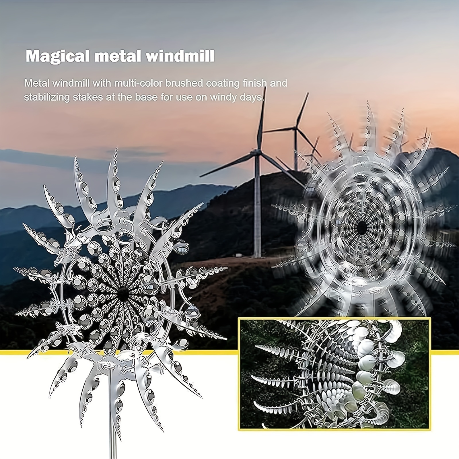 

Vintage Style Metal Wind Spinner - Stainless Steel Garden Windmill, 3d Kinetic Yard Art, Magical Silver Outdoor & Indoor Decorative Sculpture Without Electricity, Non-feather Hanging Ornament