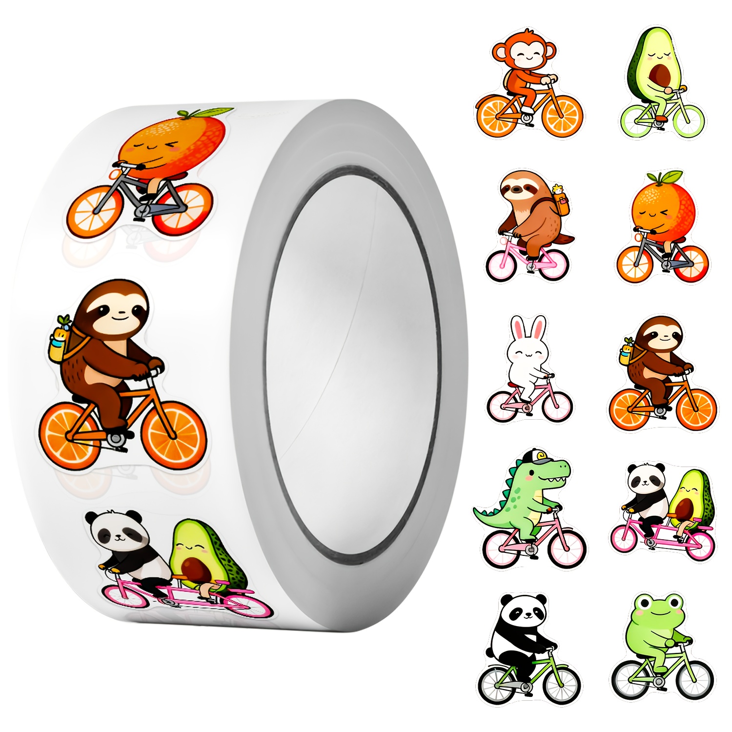 TEMU 1 Rol (500 stuks) Cartoon /Fruit Fietsen Onregelmatige Stickers, 10 Patronen, 2.5Cm/1.0'' Kunst Decals Vakantie Cadeau Verpakking voor Diverse