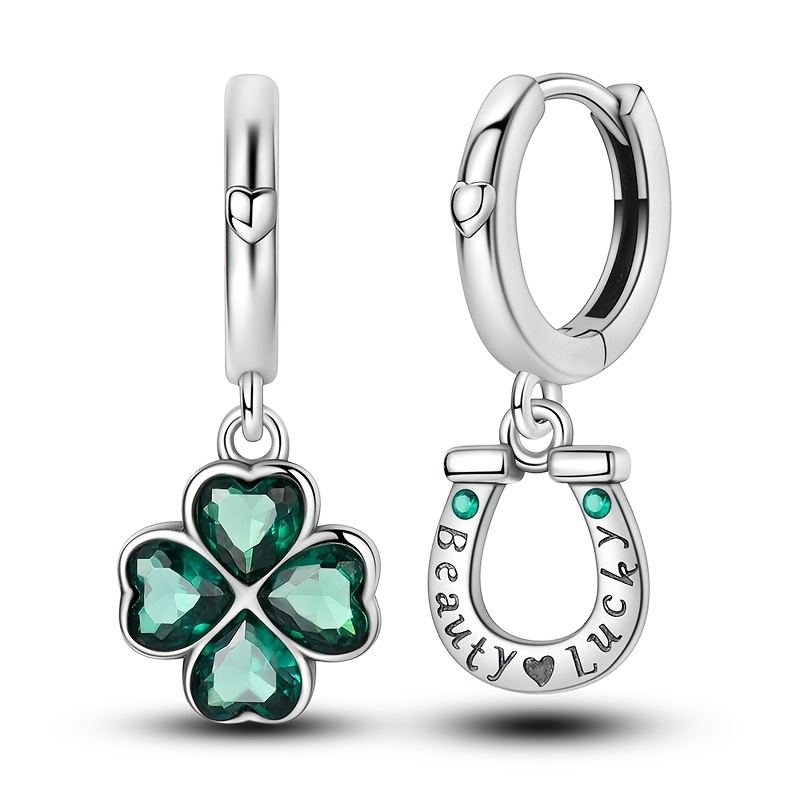 TEMU 1 Pair Of 3g 925 Silver Horseshoe Clover Asymmetric Drop Earrings, Circular Women's Earrings For Engagement Party Wedding Jewelry Gift