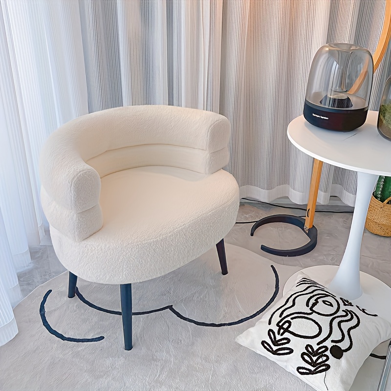 A Casual Lamb Chair With 3 Colors From, Back Dining Chair - Elegant Bedroom, Vanity Chair And Balcony Chair Manual Recliner, Metal Frame, No Electricity Required