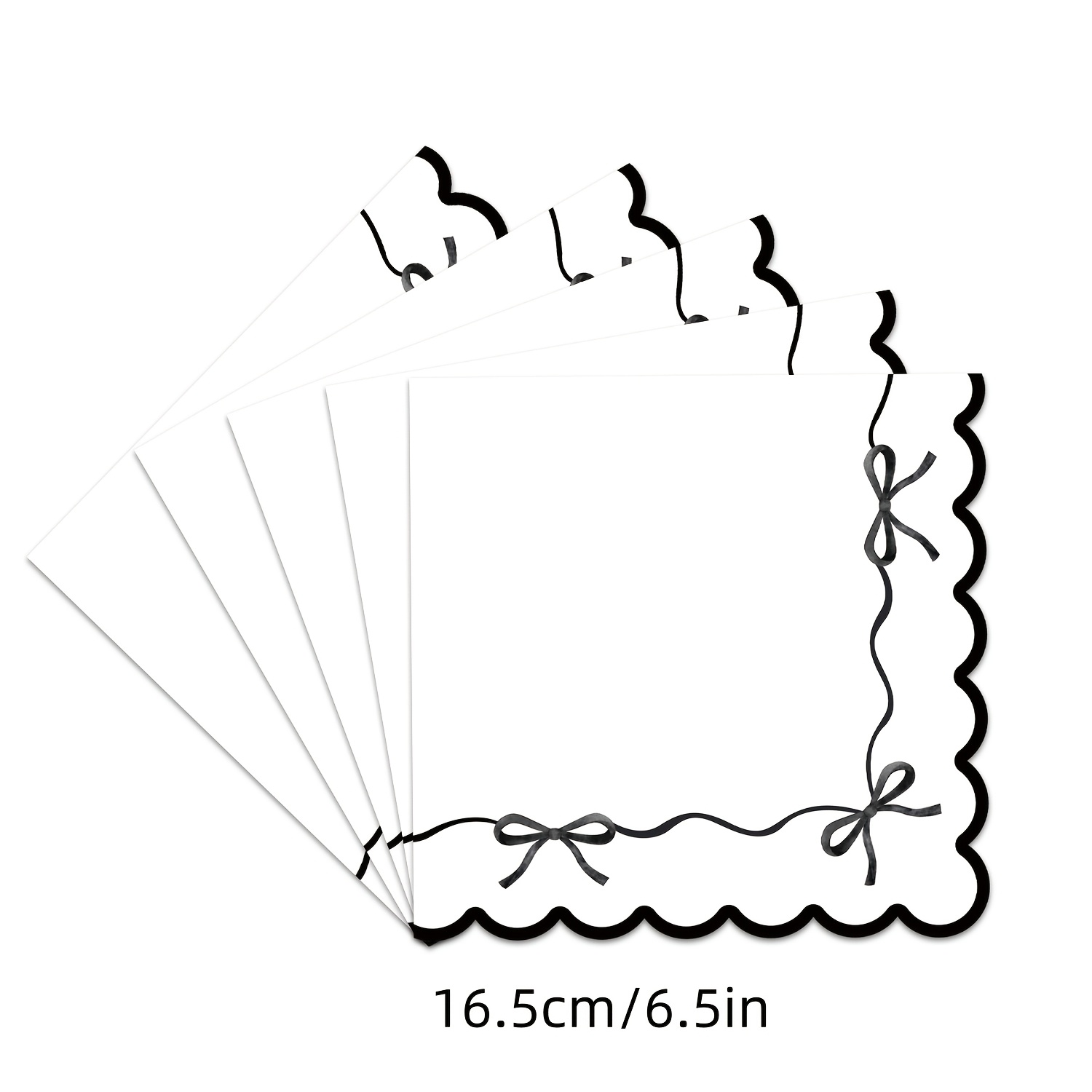 TEMU Lot de 24 serviettes en papier noires avec nœud, serviettes de fête de style , bord festonné de 6,5 pouces, blanc/noir, convient pour