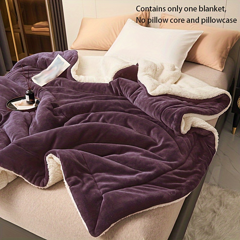 

1pc Dark Purple Blanket Double Layer Milk Fleece Lamb Wool Crimping Blanket Casual Blanket Throw Blanket Lunch Break Blanket