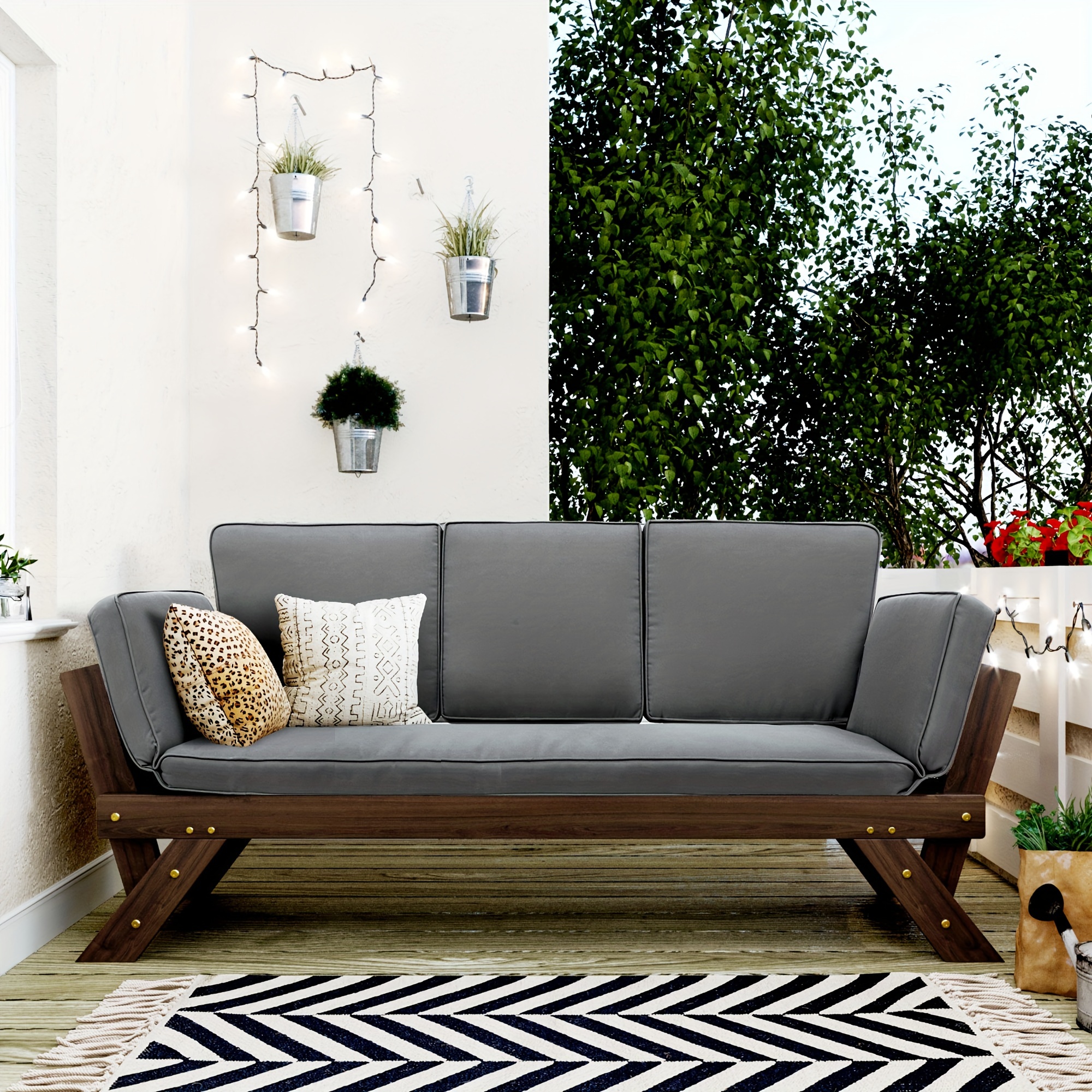 

Merax Adjustable Wooden Patio Daybed Sofa Chaise Lounge With Cushions, Perfect For Small Spaces