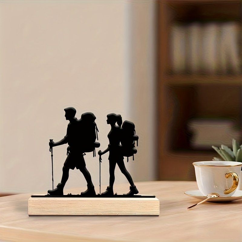 TEMU Ornement plat 2D en acrylique Couple de montagnards - Décor de table rétro en bois avec silhouette de , idéal pour salon, cadeau de Noël/ An,