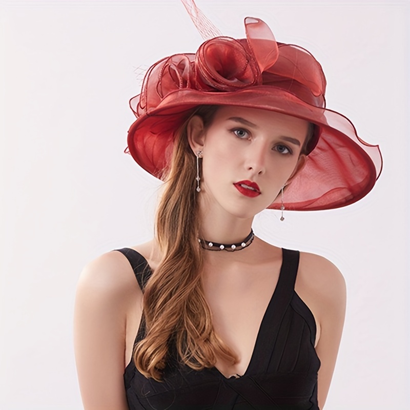 Elegant Organza Sun Hat Stylish Versatile Faux Flower Hats - Temu