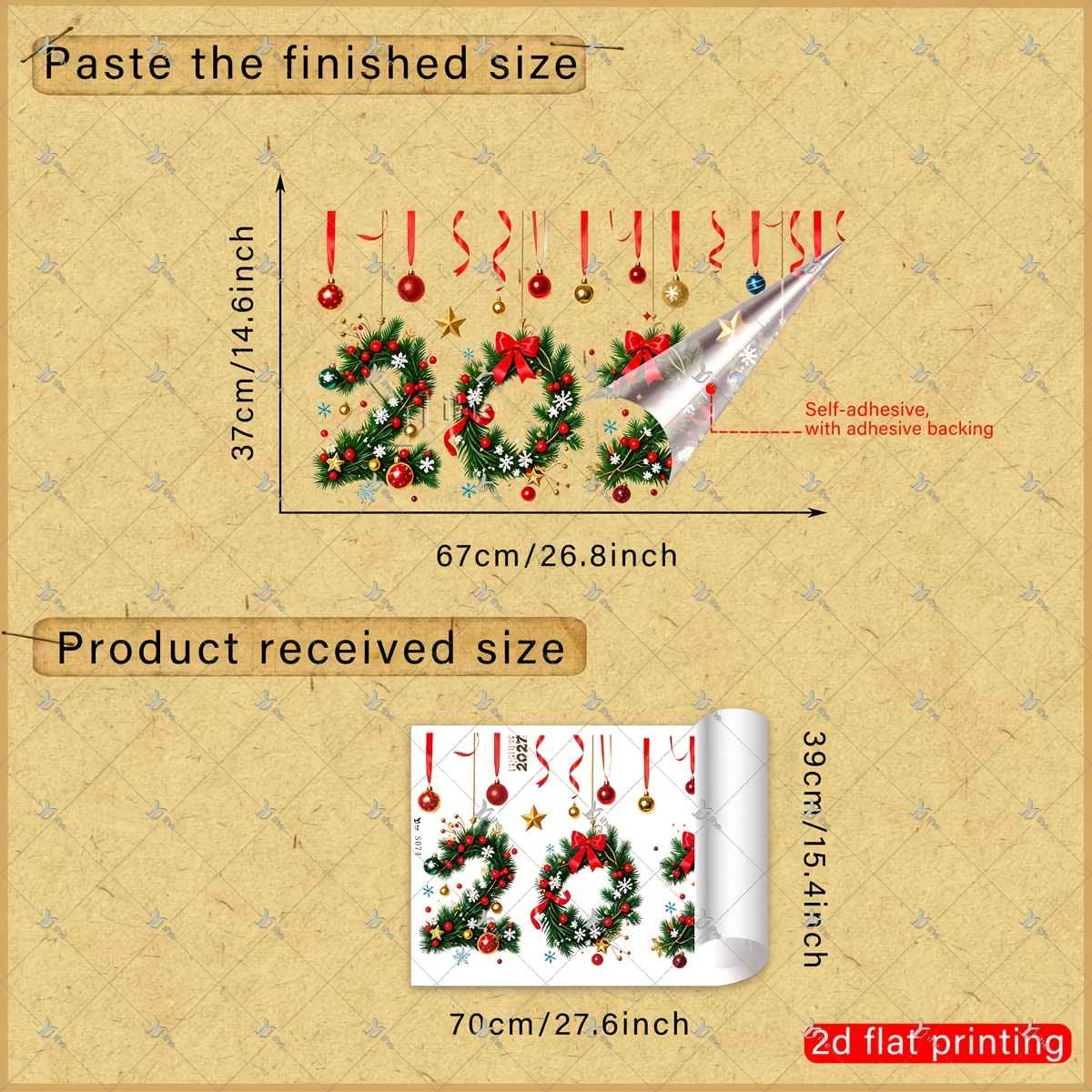 TEMU 2d Flat - 1pc 2d Flat Printed Christmas 40*70cm Window Sticker, 2027 Number Wreaths & Christmas Baubles, Creative Self-adhesive Removable