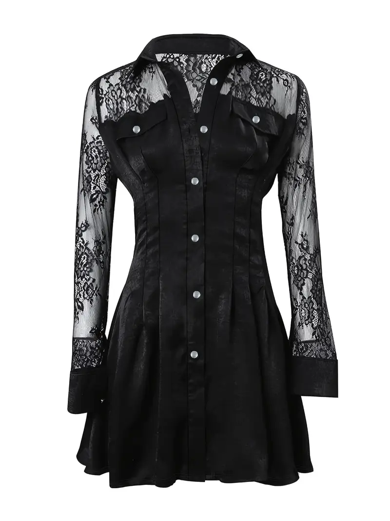 black lace trimmed design velvet long sleeve button shirt - Temu Bahrain black lace trimmed design velvet long sleeve button shirt - Temu Bahrain