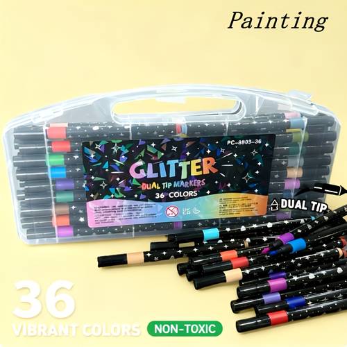 36 marker set markers sparkly art pens with storage case for crafts and card making