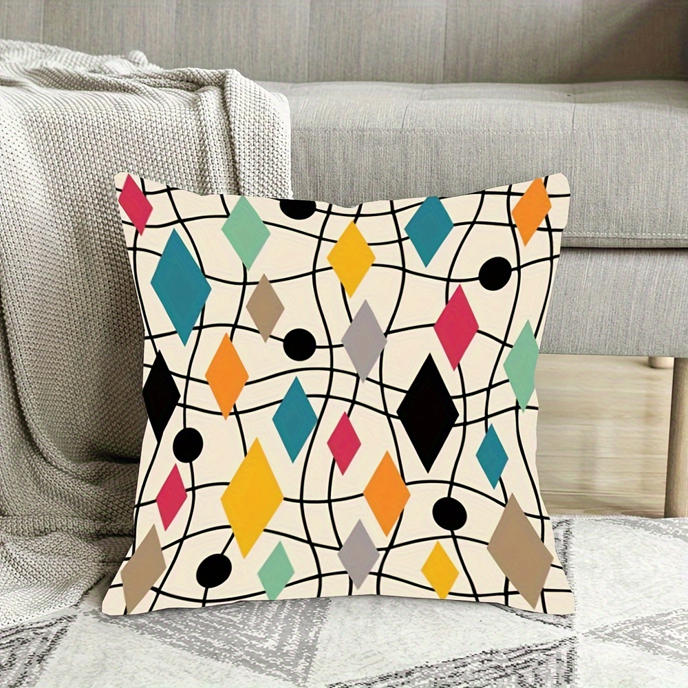 

Mid-century Modern Geometric Abstract 18x18 Inch Cushion Cover - Soft Plush, Single-sided Print For Sofa & Home Decor, Zip Closure, Machine Washable