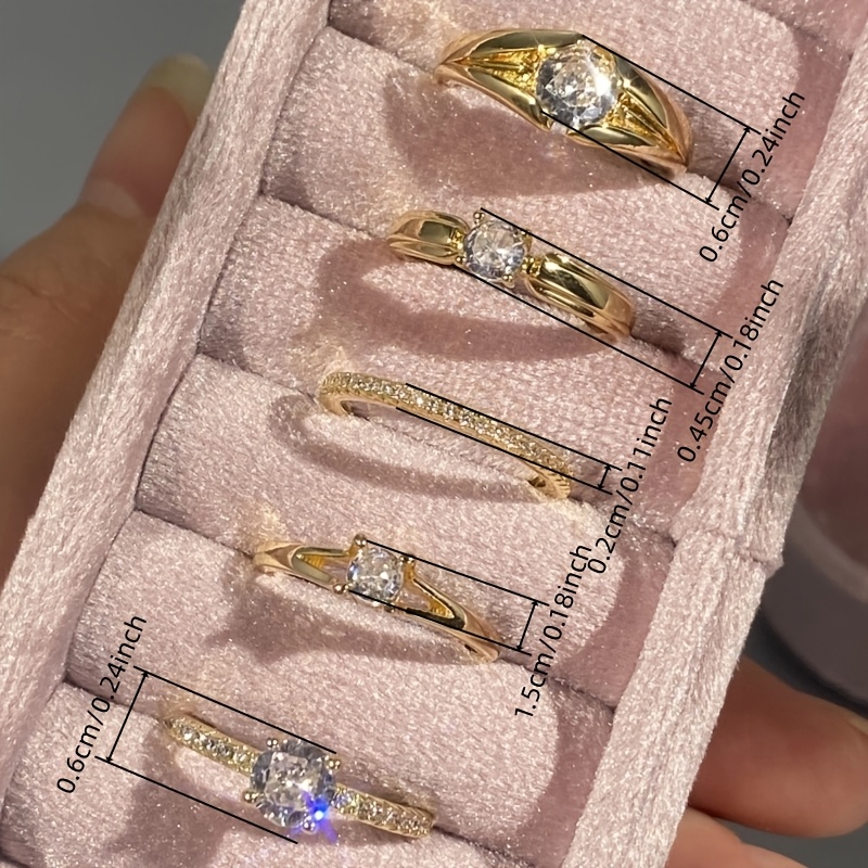 5pcs Plated Synthetic Zirconia Vintage Stackable Ring Set