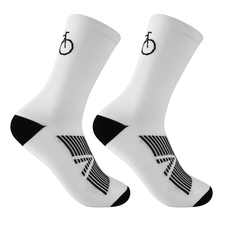 TEMU 1 Pair Of (sizes 38-45) Men's And Women's Unisex Cycling Pattern Sports Socks In Solid Colors, Suitable For , Versatile And Stylish For Casual
