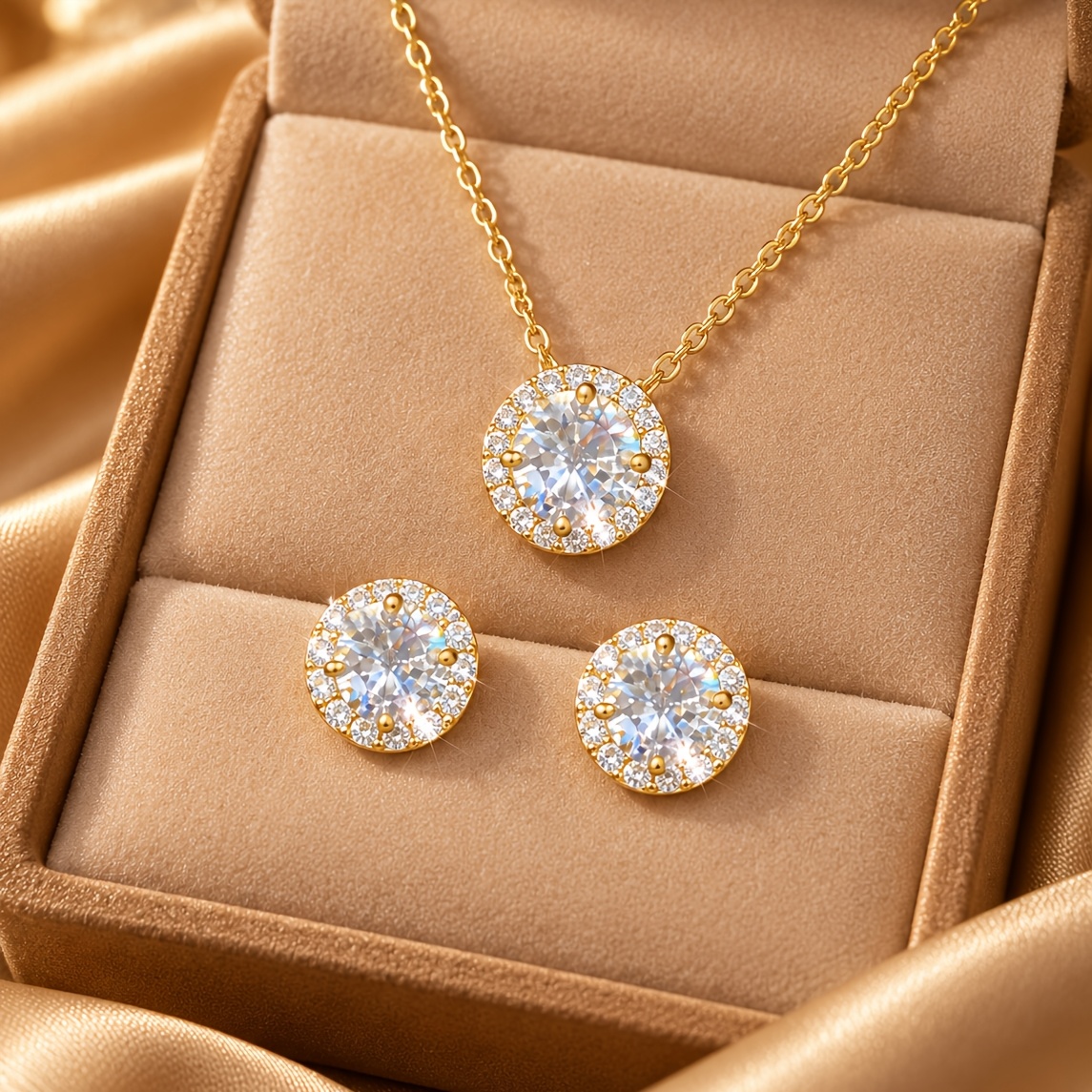 Minimalist Retro Round Stud Earring & Pendant Necklace Set
