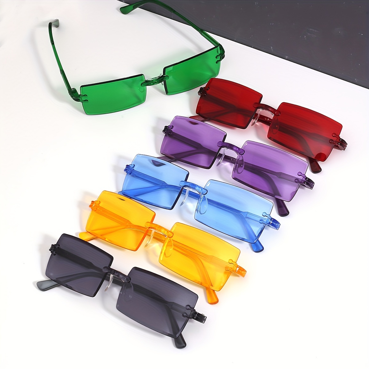 

6pcs Women's Fashion Decorative Glasses Frameless Pitch Shaped Color Glasses For Holiday Party Seaside Vacation Party Glasses