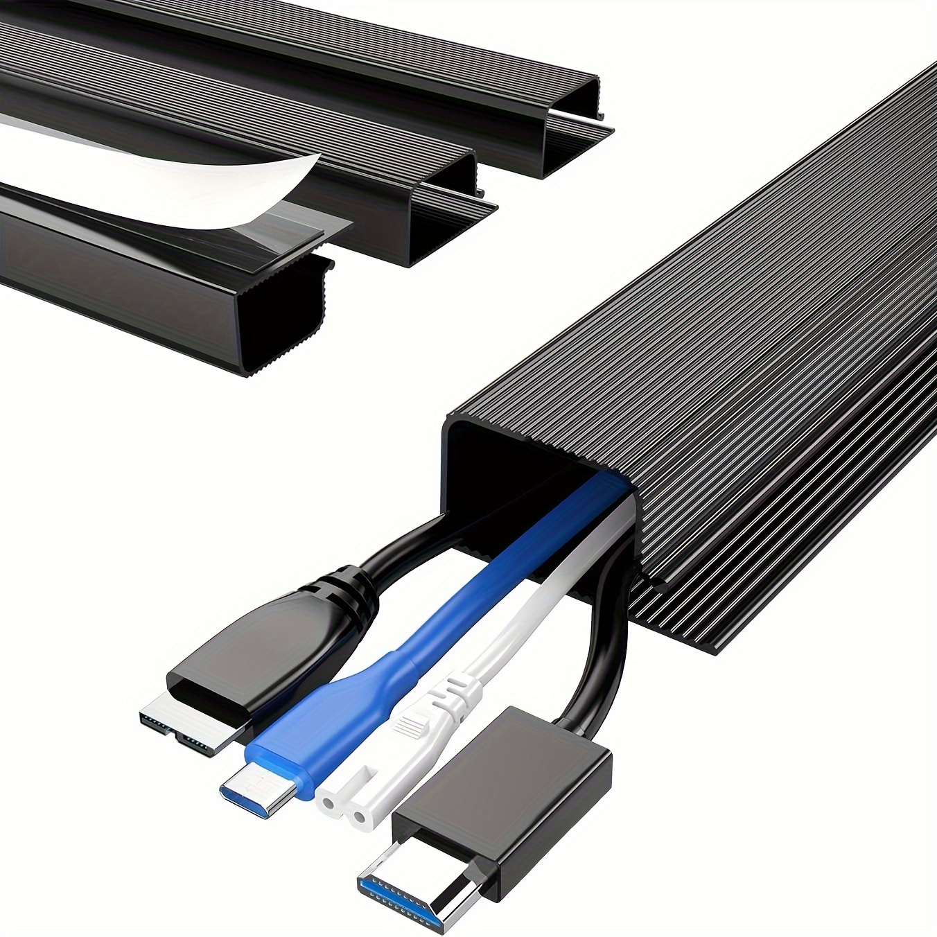 TEMU 4 Pack Delamu Cable Management Under Desk- J Channel Cable , 62.8'' Cord Cover Hider- Self Adhesive Cord Cable Organizer For Desk Wire Management- Cable Management Tray, 4x15.7'', Black