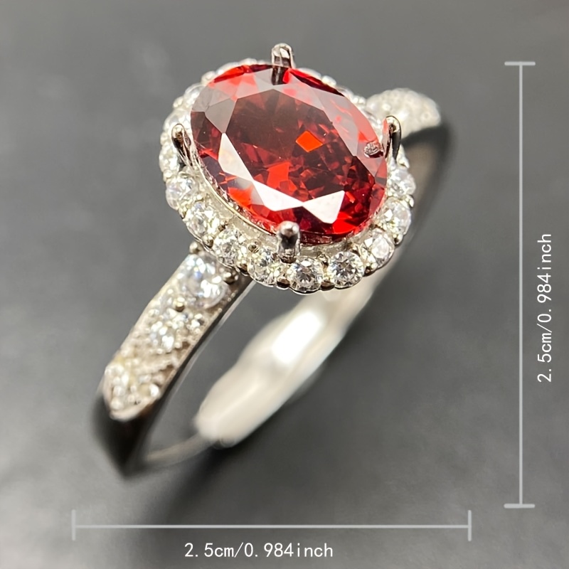 Classic Design Adjustable Ring with Garnet Red Stone, S95 Silver